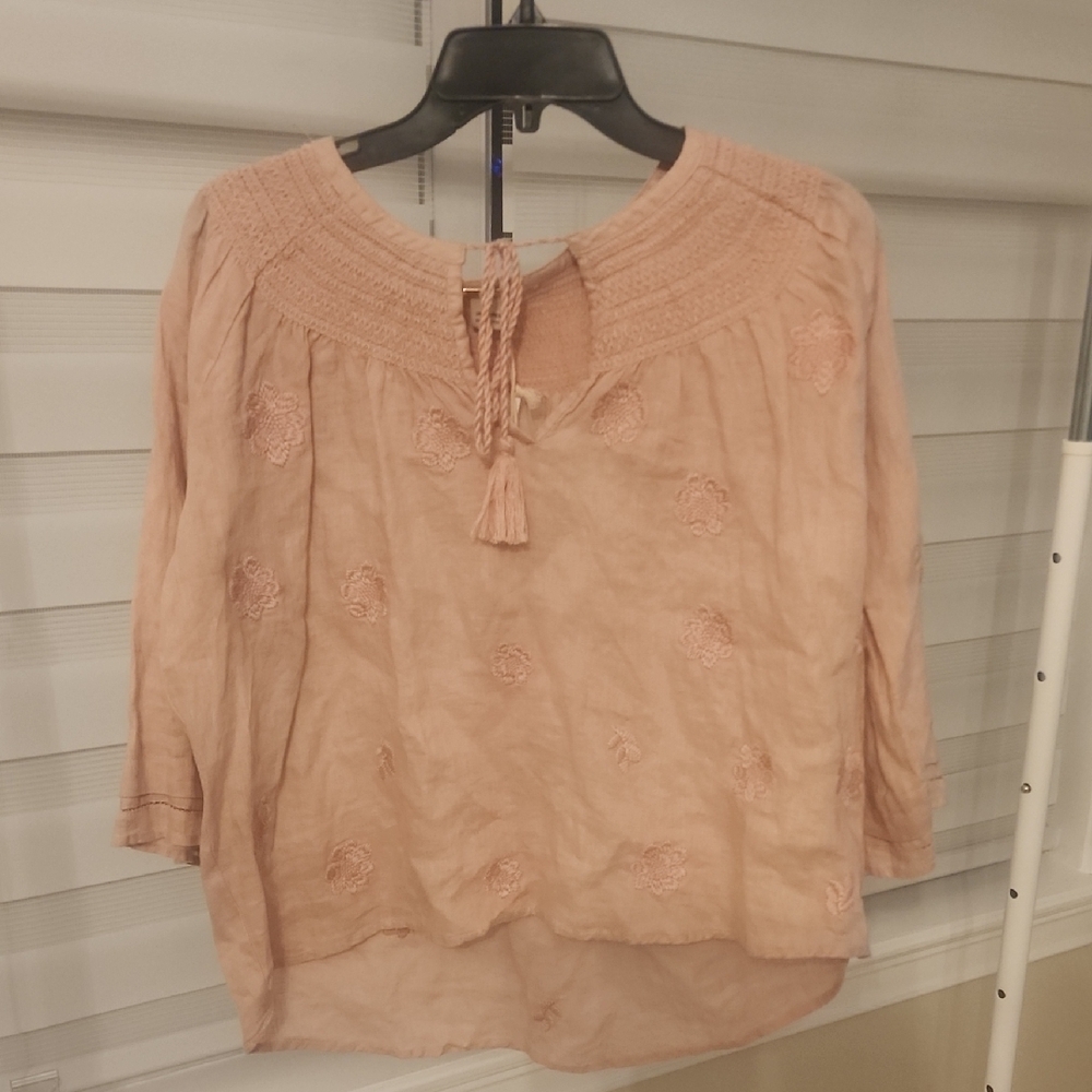MAGASCHONI Pale Mauve 100% Linen Embroidered Blouse Size M - Picture 1 of 7